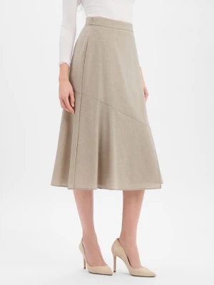 BOSS Damska spódnica midi z wełny dziewiczej - Vuleran Kobiety wełna ze strzyży beżowy marmurkowy,