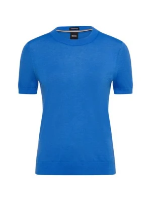 BOSS Damski sweter z wełny merino Kobiety wełna ze strzyży niebieski jednolity,