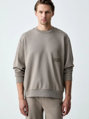 BOSS Green bluza męska z bawełną SW_Crewneck beżowy