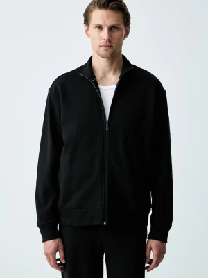 BOSS Green bluza rozpinana męska z bawełną SW_Collar Full Zip czarny