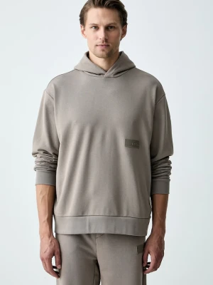 BOSS Green bluza z kapturem męska z bawełną SW_Hoodie beżowy