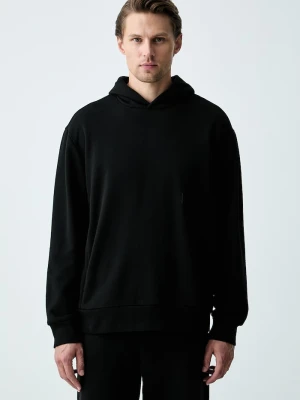 BOSS Green bluza z kapturem męska z bawełną SW_Hoodie czarny