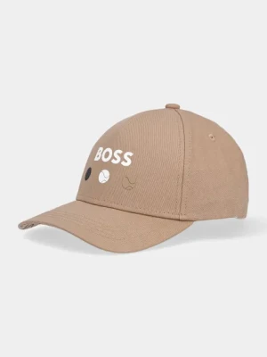 BOSS Green czapka z daszkiem bawełniana kolor beżowy z nadrukiem 50546273