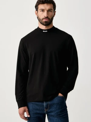 BOSS Green longsleeve męski bawełniany z elastanem Tee Collar Long czarny