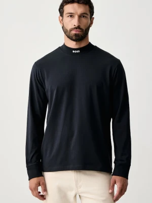 BOSS Green longsleeve męski bawełniany z elastanem Tee Collar Long granatowy