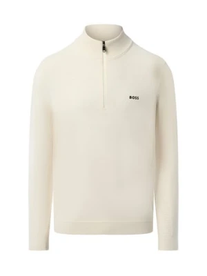 BOSS Green Męski sweter z dzianiny z wełną pierwotną - Momentum Mężczyźni Sztuczne włókno beżowy|biały jednolity,