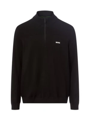 BOSS Green Męski sweter z dzianiny z wełną pierwotną - Momentum Mężczyźni Sztuczne włókno czarny jednolity,