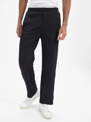 BOSS Green Męskie spodnie dresowe - Mirror Long Mężczyźni czarny wypukły wzór tkaniny,