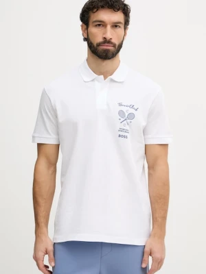 BOSS Green polo bawełniane biały