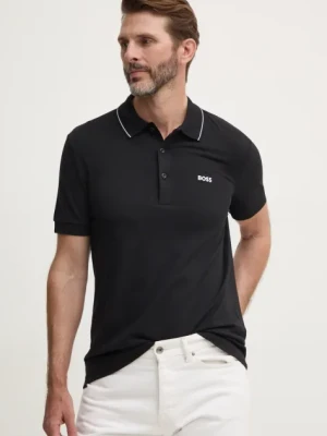 BOSS Green polo bawełniane kolor czarny gładki 50506195
