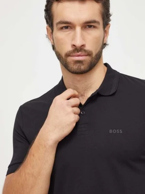 BOSS Green polo bawełniane kolor czarny gładki