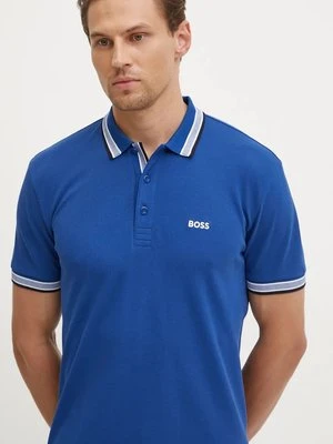 Boss Green polo bawełniane kolor niebieski gładki 50469055