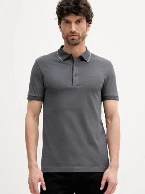 BOSS Green polo bawełniane kolor szary gładki 50506195