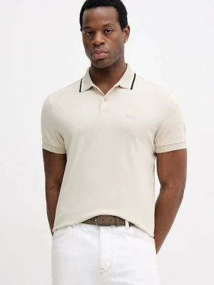 BOSS Green polo bawełniane męski kolor beżowy gładki 50554565