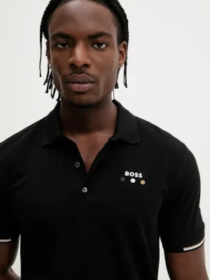 BOSS Green polo bawełniane męski kolor czarny gładki 50545707