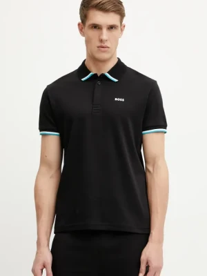 BOSS Green polo bawełniane męski kolor czarny z aplikacją 50538185