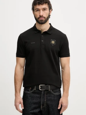 BOSS Green polo męskie bawełniane czarny