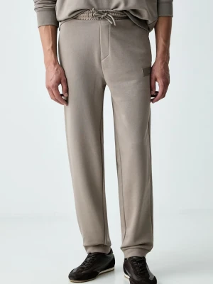 BOSS Green spodnie dresowe męskie z bawełną JT_Long Pants beżowy