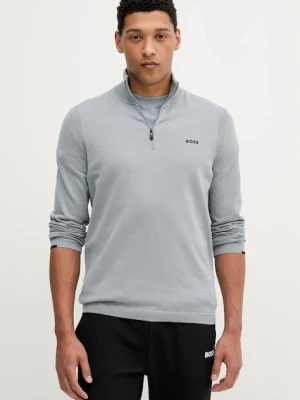 BOSS Green sweter bawełniany kolor niebieski lekki z golferm 50541965