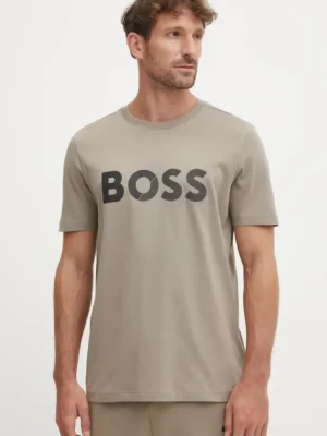 BOSS Green t-shirt bawełniany męski kolor beżowy z nadrukiem 50530990