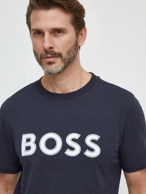 Boss Green t-shirt bawełniany męski kolor niebieski z aplikacją