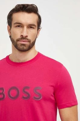 Boss Green t-shirt bawełniany męski kolor różowy z aplikacją