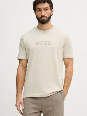 BOSS Green t-shirt męski bawełniany beżowy