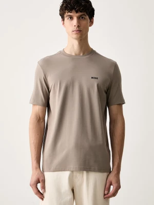 BOSS Green T-shirt męski bawełniany z elastanem Tee beżowy