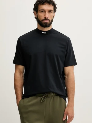 BOSS Green T-shirt męski bawełniany z elastanem Tee Collar czarny