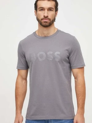 Boss Green t-shirt męski kolor szary z nadrukiem