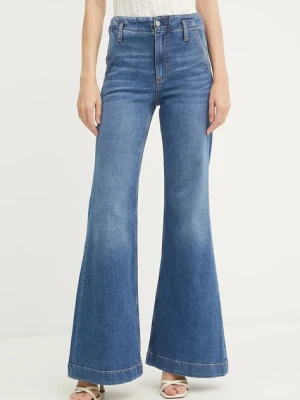 BOSS jeansy z domieszką jedwabiu damskie high waist 50542553