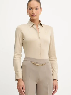 BOSS koszula bawełniana damska kolor beżowy regular z kołnierzykiem klasycznym 50543691