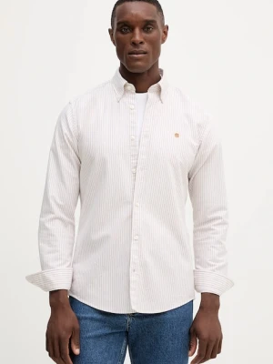 BOSS koszula bawełniana męska kolor beżowy slim z kołnierzykiem button-down 50544976