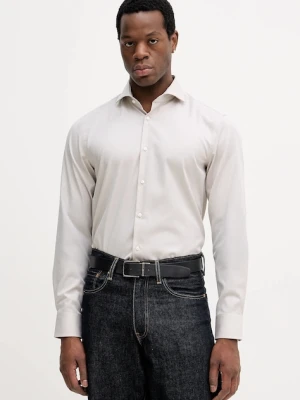 BOSS koszula bawełniana męska kolor beżowy slim z kołnierzykiem klasycznym 50555982