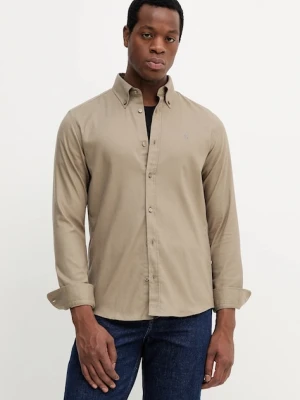 BOSS koszula bawełniana męska kolor zielony slim z kołnierzykiem button-down 50550583