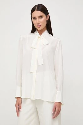 BOSS koszula jedwabna kolor biały regular z wiązanym dekoltem