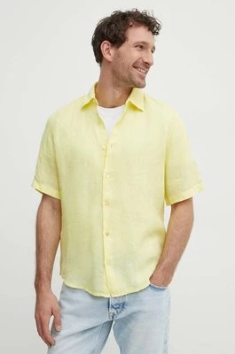 BOSS koszula lniana BOSS ORANGE kolor żółty regular z kołnierzykiem klasycznym 50489345