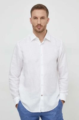 BOSS koszula lniana kolor biały regular z kołnierzykiem klasycznym 50513676