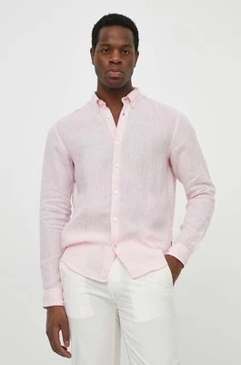 BOSS koszula lniana kolor różowy regular z kołnierzykiem button-down 50513849