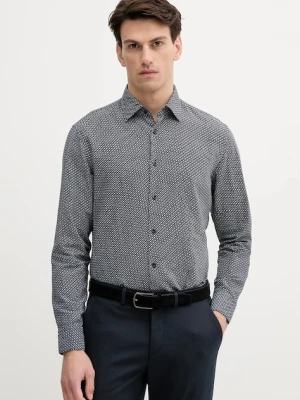 BOSS koszula lniana męska kolor granatowy regular 50539532