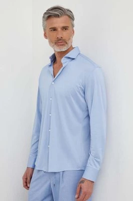 BOSS koszula męska kolor niebieski slim z kołnierzykiem włoskim 50503533
