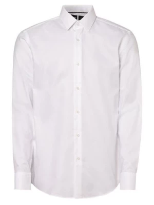 BOSS Koszula męska Mężczyźni Slim Fit Bawełna biały wypukły wzór tkaniny kołnierzyk kent,