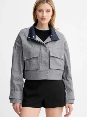 BOSS kurtka z wełną kolor szary przejściowa oversize 50548307
