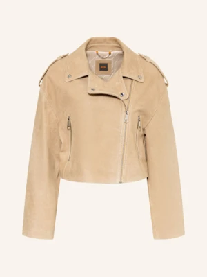 Boss Kurtka Ze Skóry Welurowej Salace beige