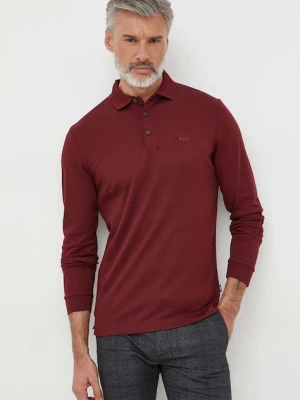 BOSS longsleeve bawełniany kolor bordowy gładki 50468392