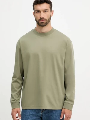 BOSS longsleeve bawełniany kolor zielony gładki 50531331