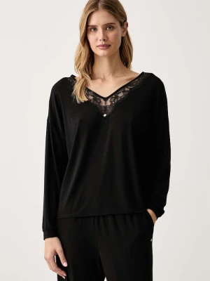 BOSS longsleeve piżamowy damski z modalu Blossom_LS-Top czarny