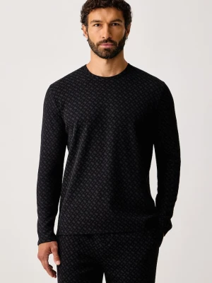 BOSS longsleeve piżamowy męski z bawełną WaffleAOP LS-Shirt czarny