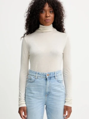 BOSS longsleeve z wełną kolor beżowy z półgolfem 50550639