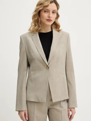 BOSS marynarka wełniana kolor beżowy jednorzędowa melanżowa 50542010